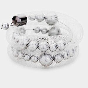 Women's Gray Pearl Bracelet Elegant Adjustable Mesh Tube‎ Bracelet